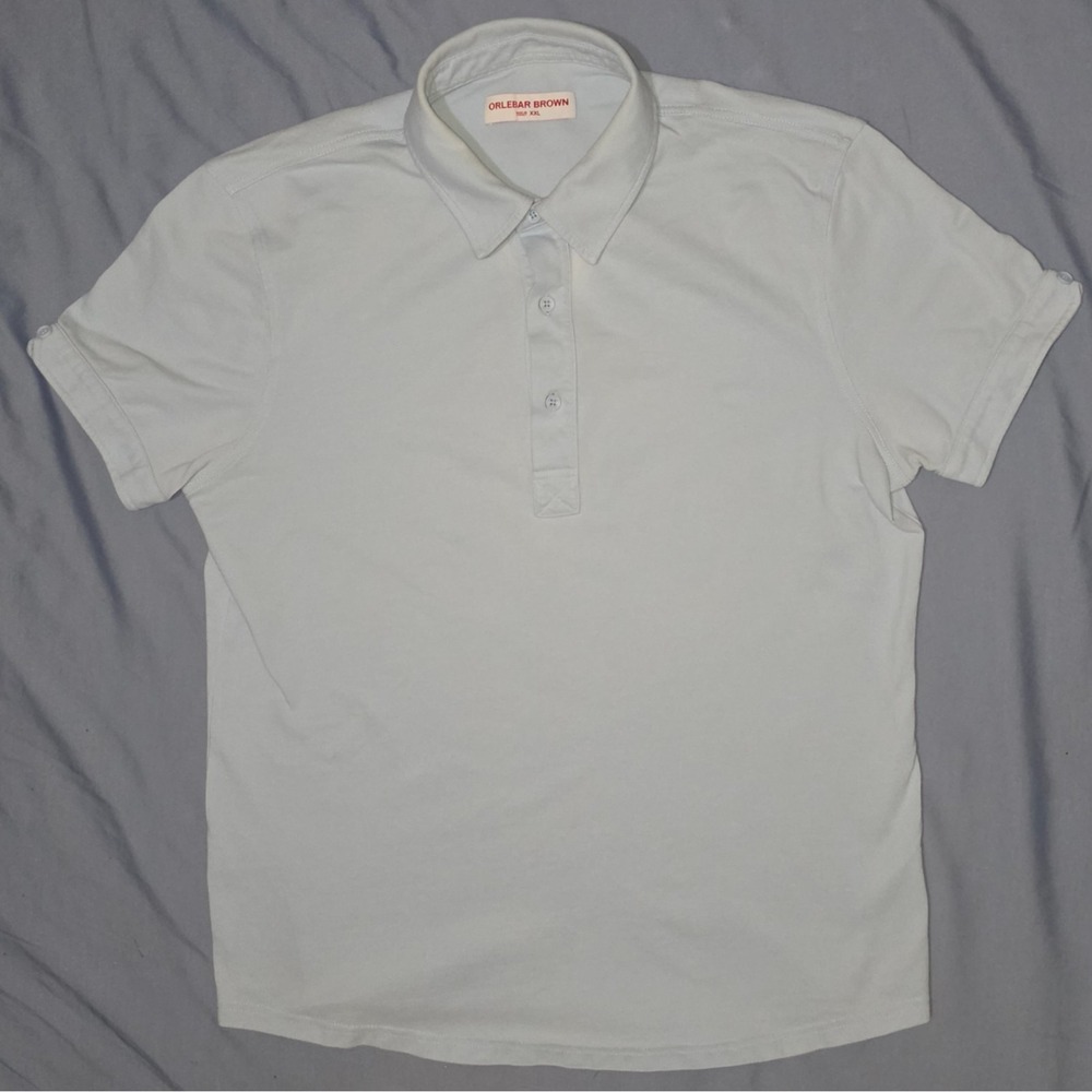 Orlebar Brown Men's Short Sleeve Knit Cotton Solid Polo Shirt Blue 2XL FLAWED